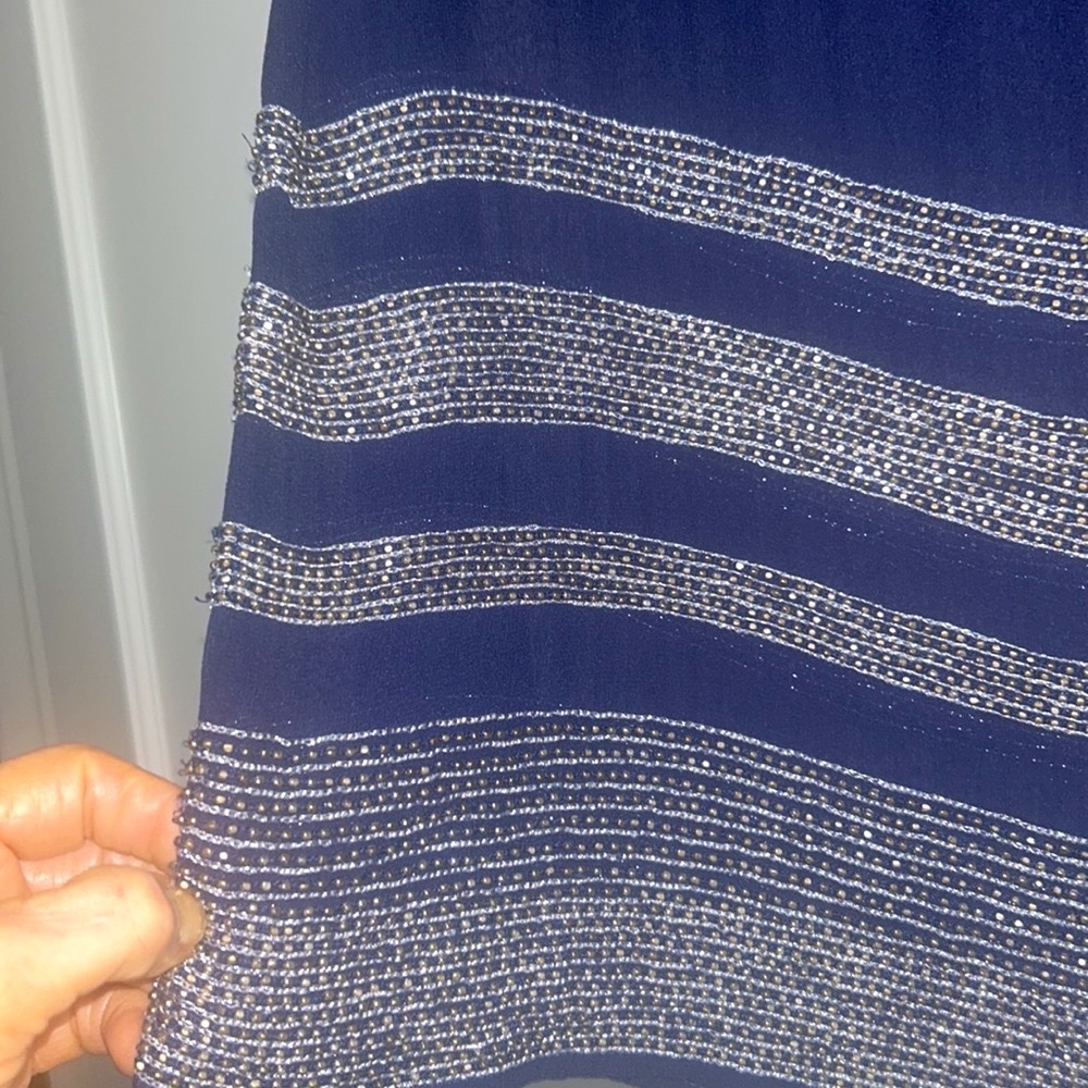 Joie Silk/ Beaded Long Sleeve / Deep Royal Blue with Silver and Matte Gold - Picture 2 of 6